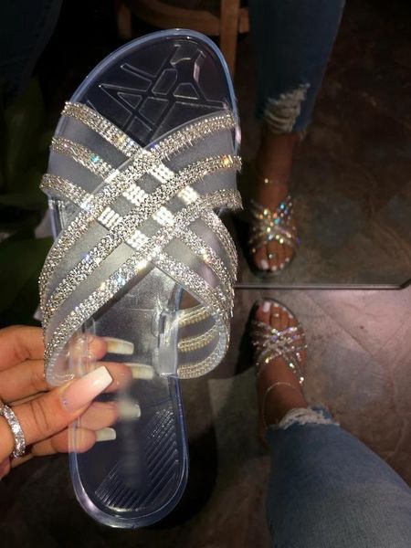 

2020 transparent slippers fashion biling crystal slippers women platform summer sandals outdoor rhinestones ladies shoes woman, Black