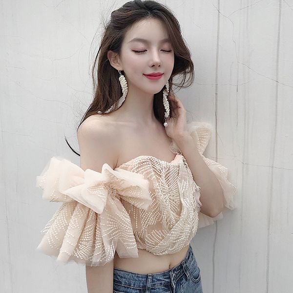 

deat 2019 new slash collar ruffles pearls spliced zippers female women summer and autumn sling wj02611m, White