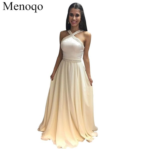 

menoqo pearls beaded chiffon evening dresses a-line long party gowns for women gala jurken p60au16, White;black