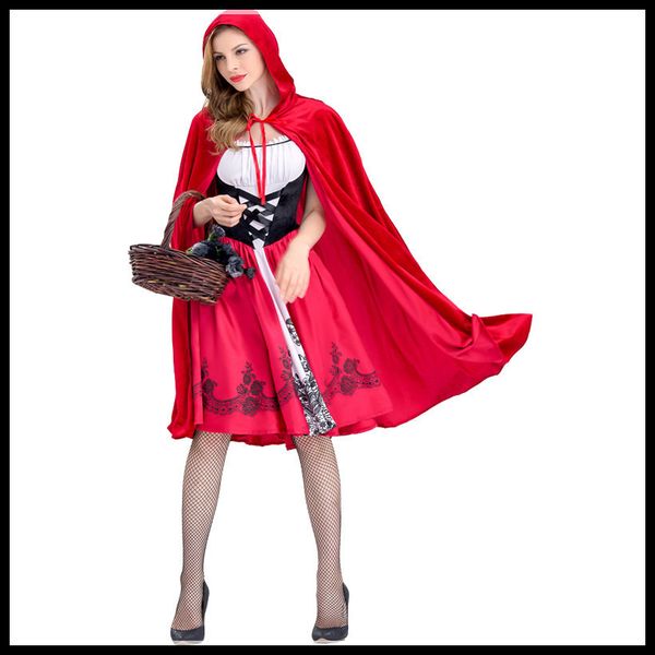 

new arrived womens halloween suit designer womens suits luxury little red riding hood costume for women cloaks + dresses size s-xl cosplay, Black;red