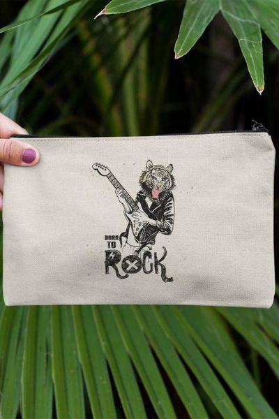 

angemiel clutch born to rock guitarist tiger portfolio hand makeup bag, Silver