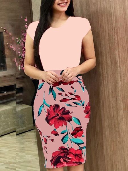 

new summer fashion ladies short sleeve vintage bodycon dress floral printed women evening party slim dresses clothes, Black;gray