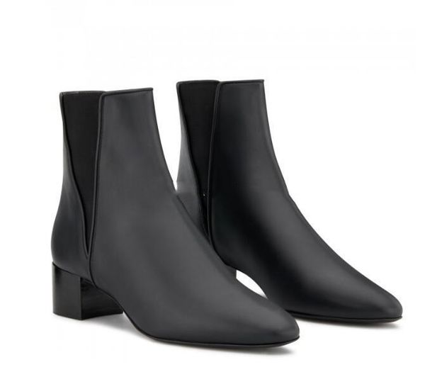 

fashion winter brand judy booties black genuine leather women ankle boots chunky heels pointed toe women's boots original box