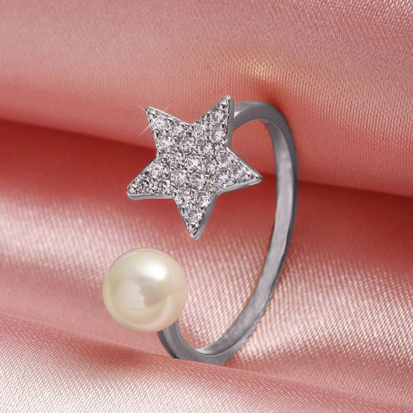 

stars micro diamond pearl ring ring luxurious ring woman, Silver