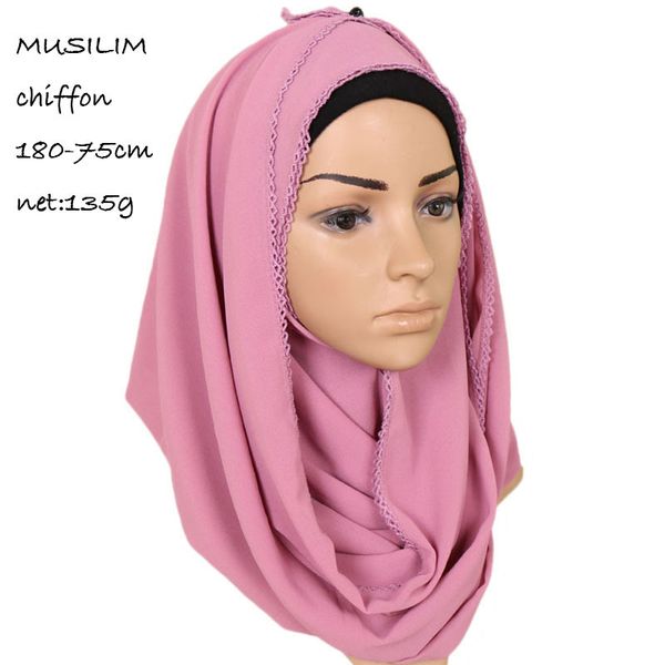 

women bubble chiffon lace edges scarf muslim hijab spring floral wrap shawls lic plain long headband scarves 28 colors 180*75cm