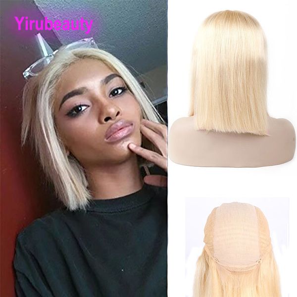 

peruvian human hair 13x4 remy bob lace front wigs 12-18inch 613# blonde pre plucked lace front wigs with baby hair yirubeauty, Black;brown