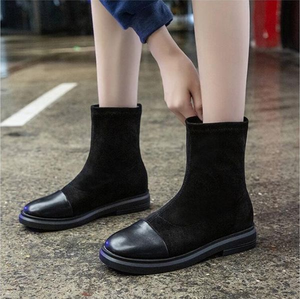 

mhysa 2019 women's ankle boots shoes winter spring round head genuine thick heel shoes leather sleeve women boots l783, Black