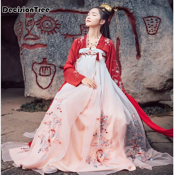 

2019 lady womens hanfu костюм древнего китайских сказки костюмы качество шифон одежда фарфор национальный народный танец костюм, Black;red