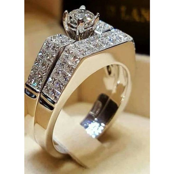 

vagzeb crystal female zircon wedding ring set fashion silver bridal sets jewelry promise love engagement rings for woman, Golden;silver