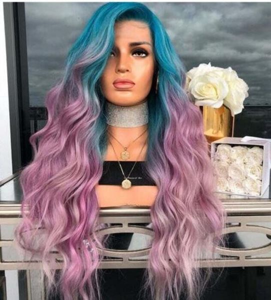 

european and american new blue gradient purple dyed curls synthetic hair big wave cosplay wig natural long full curly hair, Black