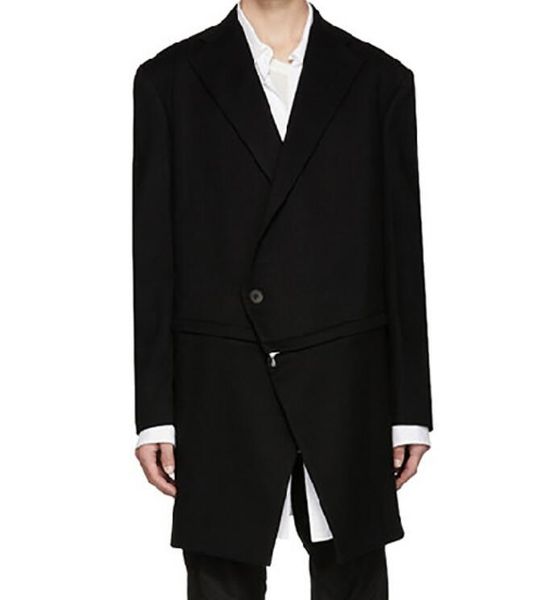 

s-6xl 2019 autumn men's new fashion personalized large size customization medium and long loose zip stitching wool coat, Black