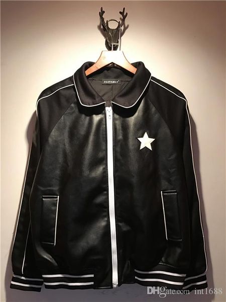

2018 fashion brand motorcycle leather jackets lapel pentagram slim men leather clothing men leather jackets mens designer jackets, Black