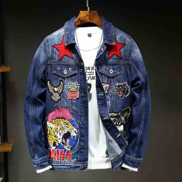 

конструктор мужской мужской моды джинсовой куртки отворот шея вышивка куртка весна осень повседневного мужская одежда размер m-4xl 3 стилей, Black;brown