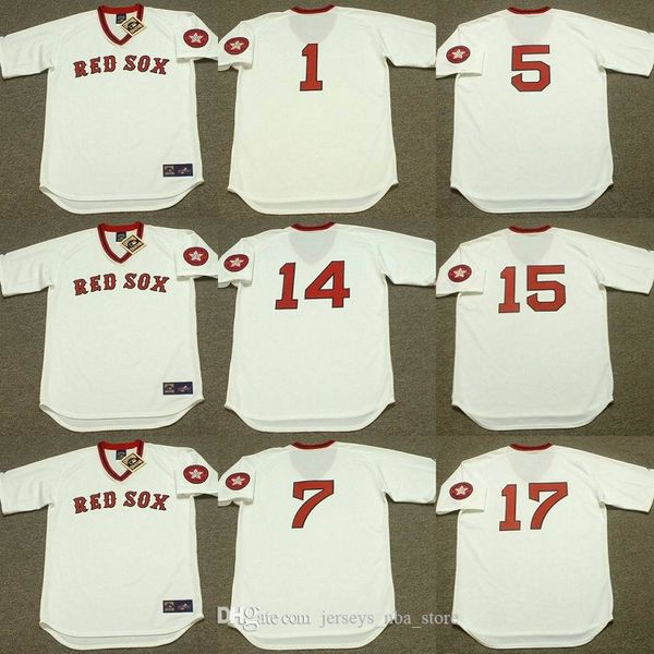 

boston 1 bernie carbo 5 denny doyle 7 rick burleson 14 jim rice 15 george scott 17 cecil cooper baseball jersey stitched, Blue;black