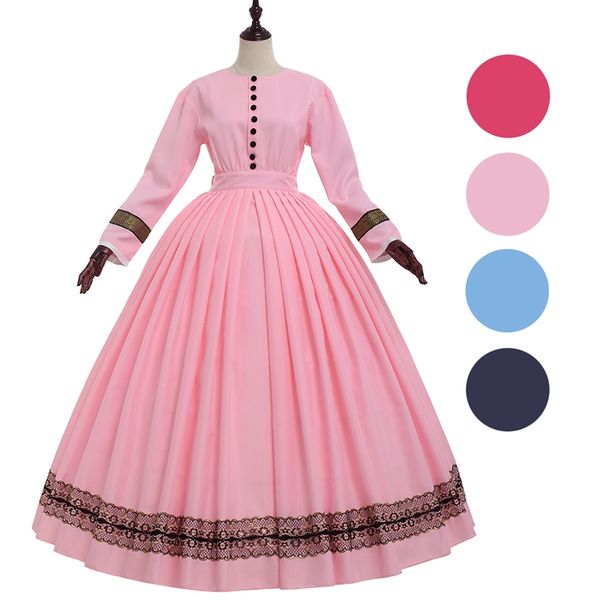 Викторианский бальное платье Пром платья Женщины Vintage 1860 с длинным рукавом с Petticoat Свадебный карнавал Косплей Костюм высокого качества