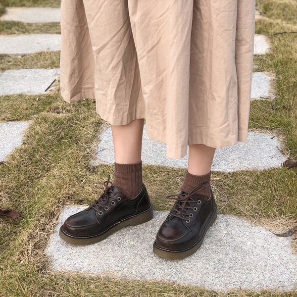

2020 autumn new original wild small leather shoes retro england college wind flat casual shoes japanese literary single, Black