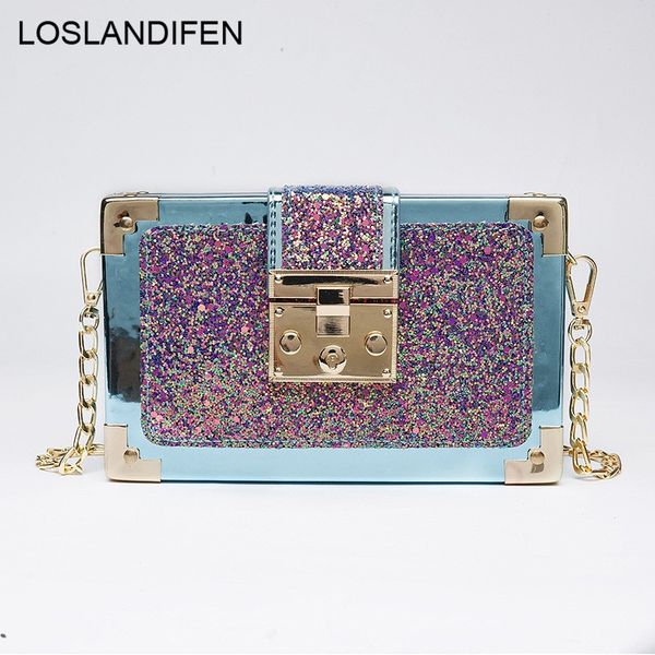 

fashion women shoulder bag sequined crossbody bags chain strap messenger bag quality parchwork women's flap