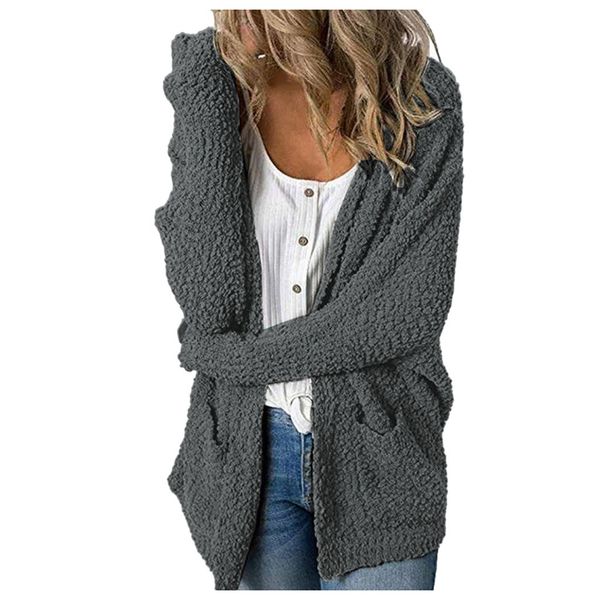 

casual woemn coat 2019 autumn winter open front woolen sweater lapel long sleeved women loose cardigan long coat female trench, Black;white