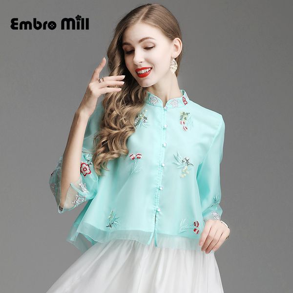 

the new summer chinese style retro tang suit improvement embroidery coat standing collar fashion coat m-2xl, Black;brown