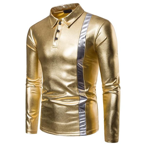 

стенд 2018 воротник мужская поло блестящий золотой покрытием металлический поло рубашки мужчин вскользь рубашки дизайнер с длинным рукавом к, White;black