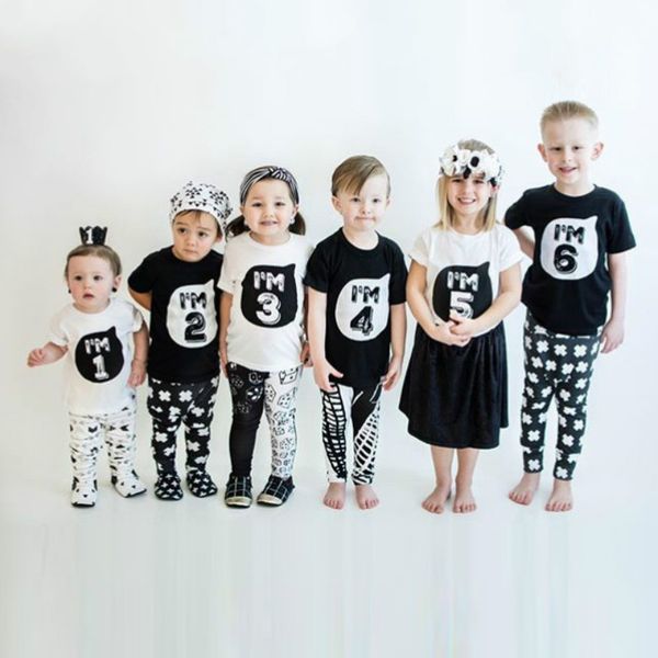 

toddler children summer cotton short sleeve t-shirt kid white black for baby boy tshirt girl tees 1 2 3 4 5 6 years birthday, Blue