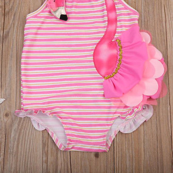 

2-7y toddler baby girl kids 3d birds embroidery swimming cosutme halter striped one-piece swimsuit swimwear bathing suit biquini