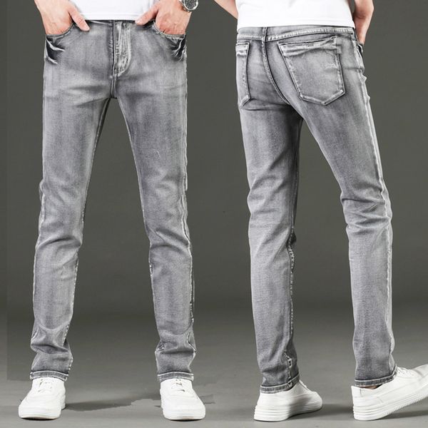 

джинсы мужчины серый стрейч slim fit винтаж весна и осень высокое качество yong boys джинсовые брюки мужская одежда 2019 модный, Blue