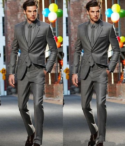 

new dark grey slim fit side slit groom tuxedos two buttons notch lapel men suits man business suit (jacket+pants+tie) formal dinner dresses, Black;gray