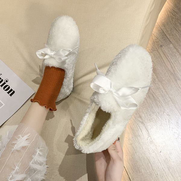 

winter shoes women 2019 fashion women's slip-on bow-knot round toe casual female sneakers autumn loafers fur comfortable modis, Black