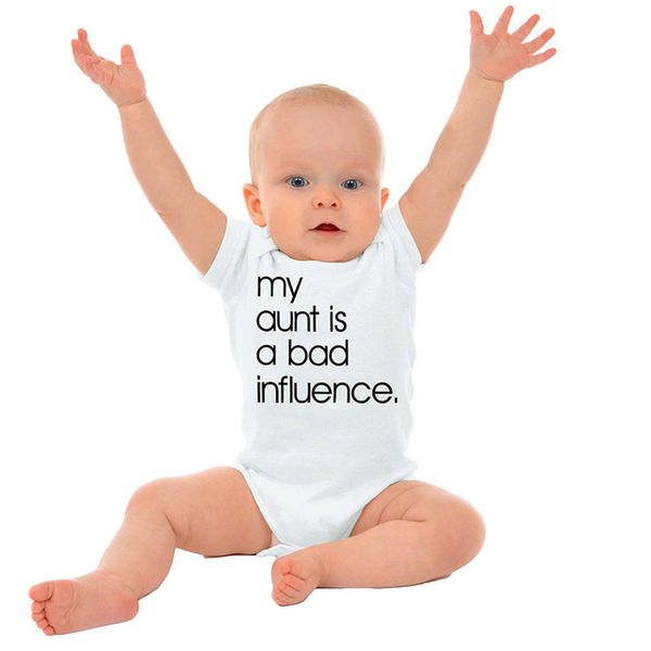 

cotton newborn baby girl boy short sleeves my aunt is a bad influence funny print 2019 baby romper jumpsuit clothes baby onesie, White