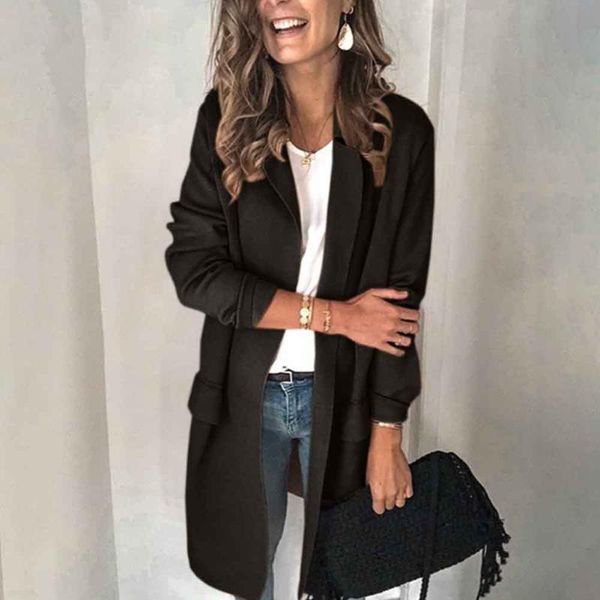 

hip slim dating shopping lapel business trip casual spring autumn office women suit coat fake pocket solid daily long sleeve, White;black