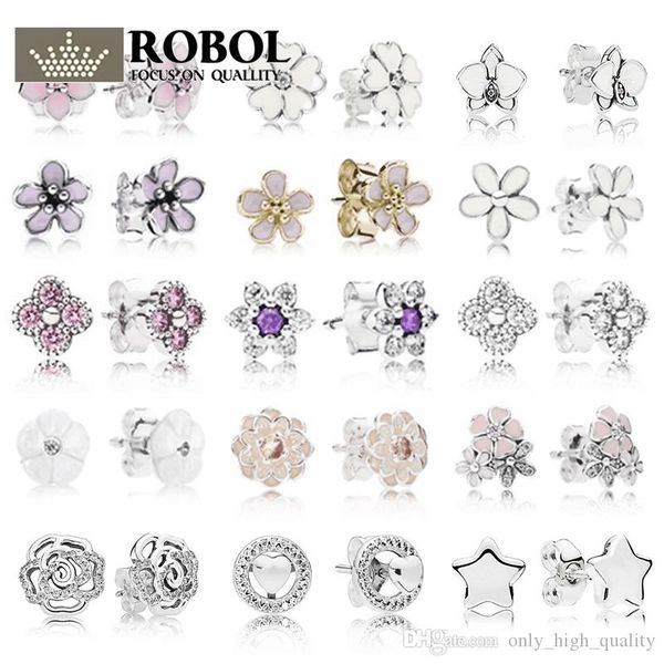 

premium original 925 sterling silver diy popular brand cherry blossom rose earrings original engraved, Golden