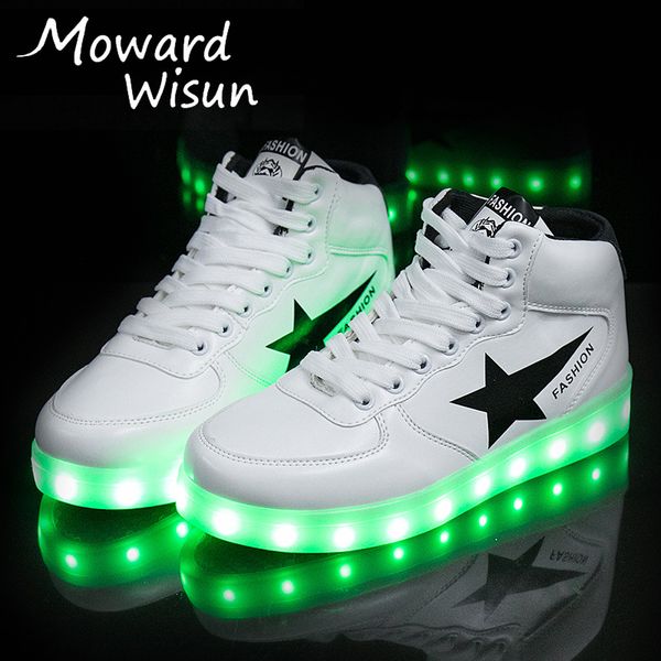 

men's & women's luminous glowing sneakers for with luminous sole lighted shoes led running shoes with lights led slippers, Black;red