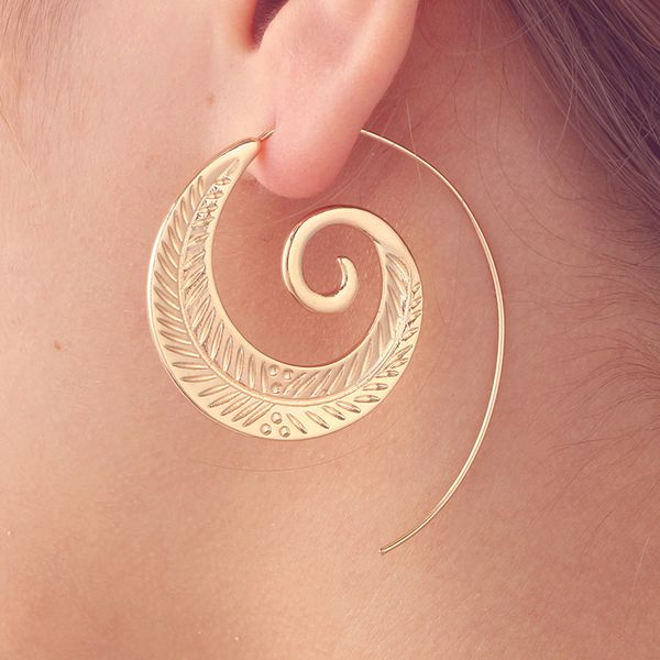 

bohemian vintage tribal swirl spiral hoop earrings for women 2019 fashion statement gold color geometric earrings o3e774, Golden;silver