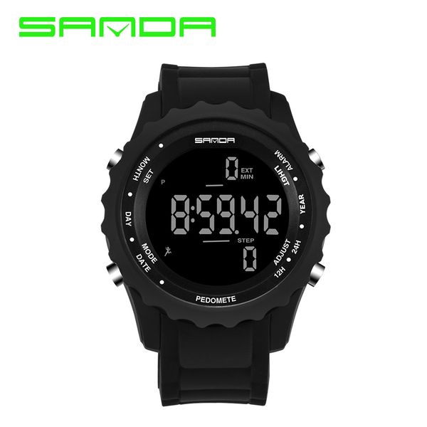 

sanda multi-function fashion men watches led electroic climbing pedometer sports watch 370 alarm week display luminous, Slivery;brown