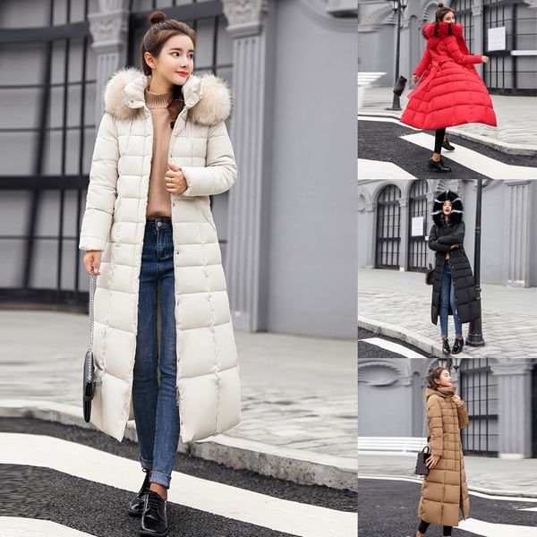 

winter women's down parkas winter jacket big fur thick slim long coat fashion zipper hooded female long outerwear dropship 1101, Black