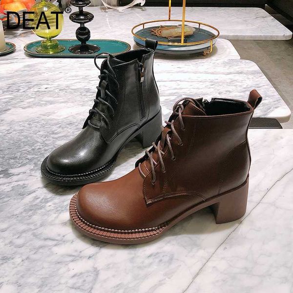 

deat] 2020 round toe bandage personality casual pu leather single shoes women short boots new autumn winter fashion tide 10g010, Black