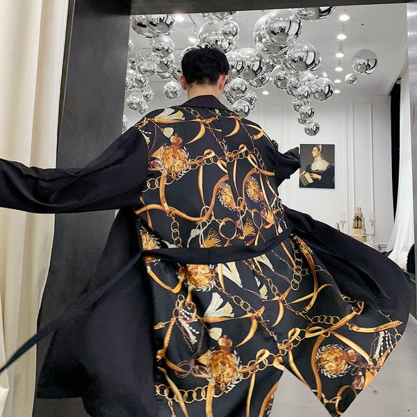 

men long cardigan fashion casual thin long trench coat male streetwear hip hop cardigan jacket windbreaker outerwear, Tan;black