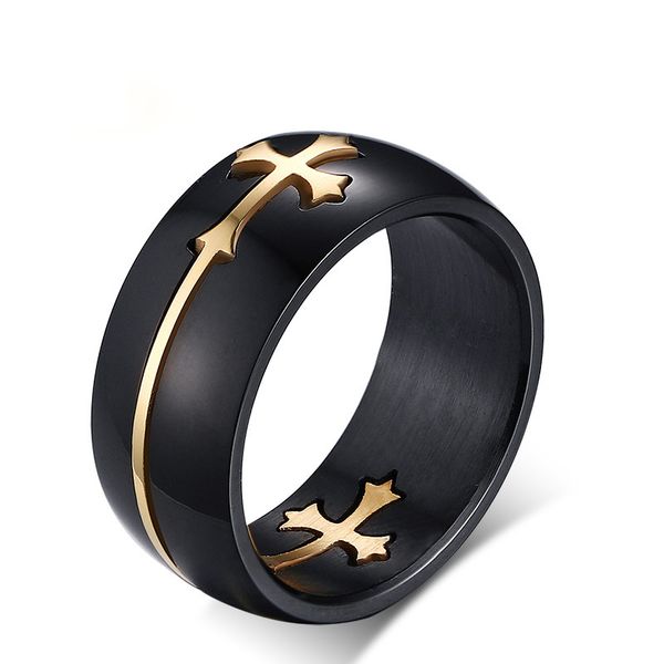 

fashion ring men women separable cross rings for men stainless steel ring black gold color religious jewelry anillos para hombre, Golden;silver