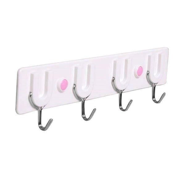 

1pc wall mounted hook long durable adhesive plastic white 4 hooks hanger hanging hook for scarves coats bags backpacks