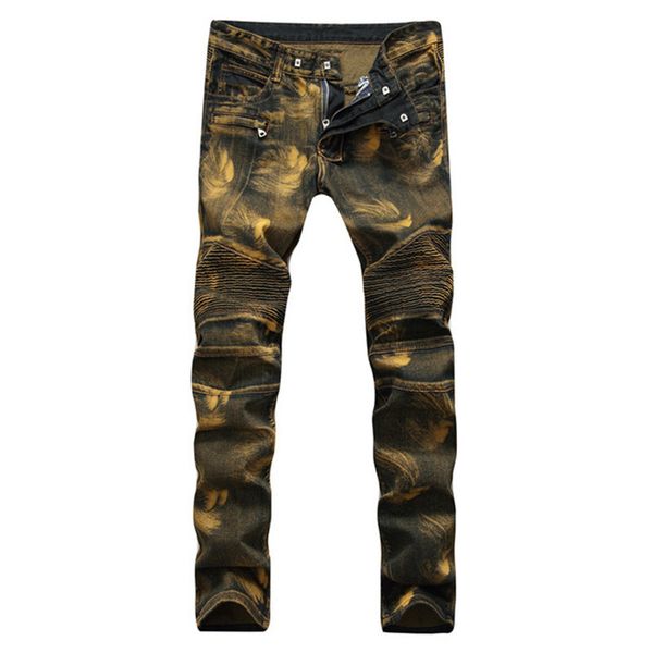 

2019 new men's jeans three-dimensional cut pleats motorcycle nostalgic wrinkles slim large size jeans more size 28-38 40 42, Blue