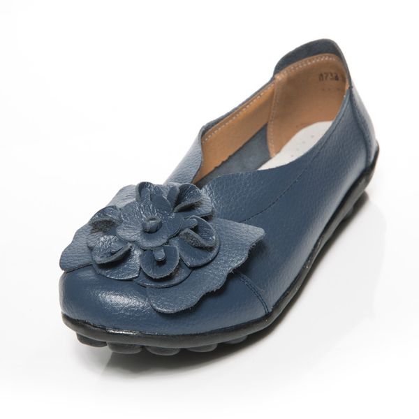 

2018 new style women's shoes hide substance moccosins shoes mom flowers fashion casual shallow mouth foot covering 1, Black