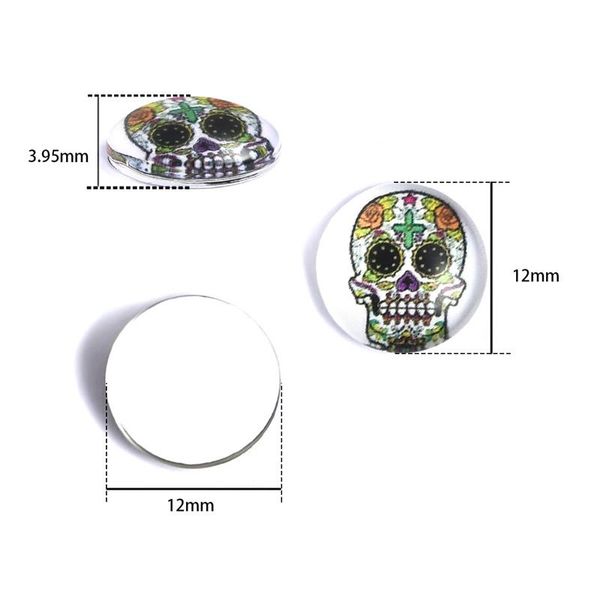 

50pcs mixed skull ghosts glass cabochon dia 12/20/25mm round cabochons demo flat back for diy halloween jewelry making, Blue;slivery