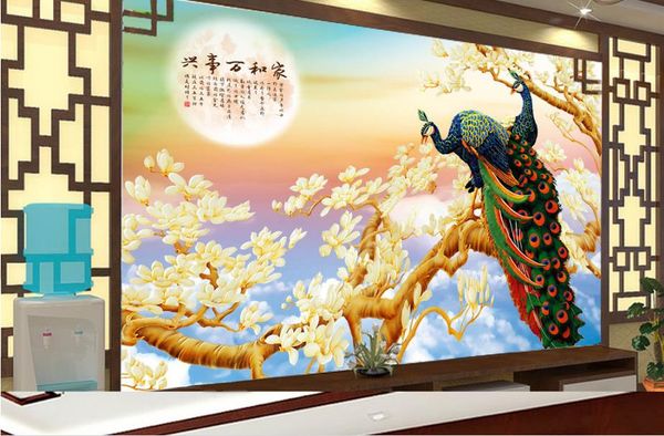 

пользовательские 3d mural обои creative extended hd павлин магнолия настенная живопись шелковые обои