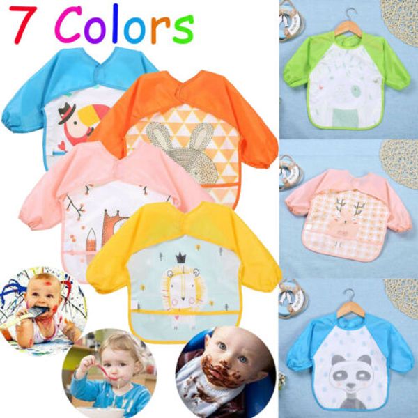

baby long sleeve whole body waterproof cartoon animal feeding bib art apron dribble silicone daily bibs