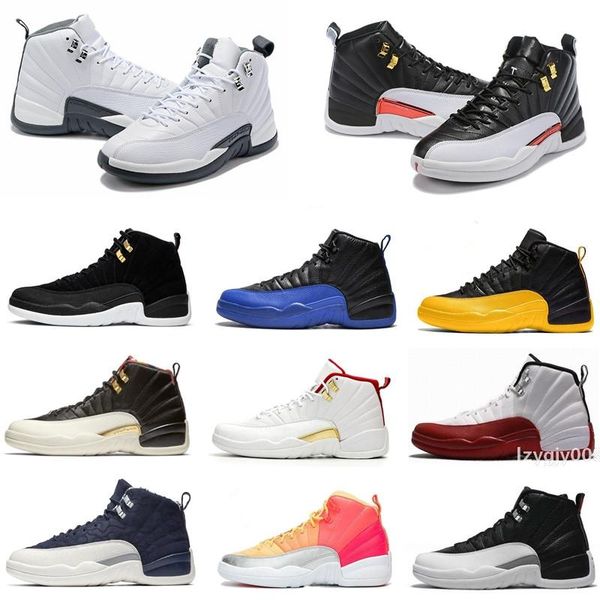

new 12s reverse taxi dark grey game royal fiba game ball playoff men basketball shoes 12 blue french blue cny women sports sneakers
