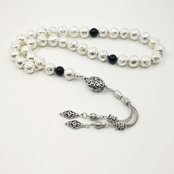 

man's tasbih natural lava stone silver plating new style misbaha natural stone rosary muslim 33 66 99 prayer beads, Golden;silver