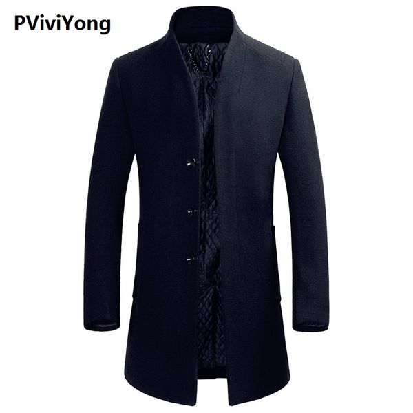 

pvviyong 2019 new aarival autumn&winter blue wool trench coat men,men's wool thicked jackets plus-size m-3xl 8515, Black