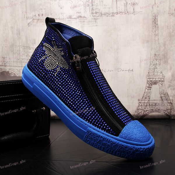 

men's wear designer loafers flat shoes rhinestone men's fashion loafers high-casual shoes luxury star diamond shoes golden v13, Black