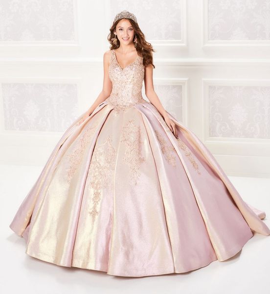 

2020 ball gown quinceanera dresses v neck satin appliqued lace up back girls pageant dress formal sweet 16 dresses, Blue;red